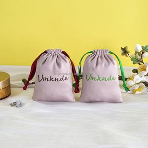High Quality 7*9cm Champagne Silk Satin Drawstring Pouch with Ribbon Jewelry Container for Caps Shoes <b>Hats</b> Wigs - Product Image 2