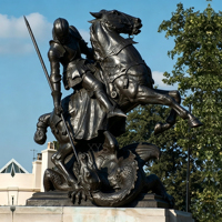 Sculpture de cheval guerrier en bronze sur mesure, style mythologie classique, pour la décoration de la place du parc urbain