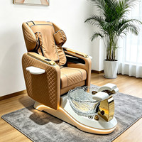 Sillón de Pedicura Eléctrico Reclinable de Lujo con Baño para Pies, Función de Masaje para el Cuidado de las Uñas y Luces LED Multicolores