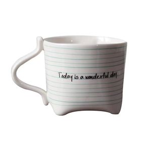 Tazza <span class=keywords><strong>in</strong></span> Ceramica a Righe con <span class=keywords><strong>Citazione</strong></span> Motivazionale 'Oggi è un Giorno Meraviglioso' Stampata Design Unico del Manico Articolo per Bere - Product Image 1
