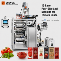 Machine de remplissage et d'emballage entièrement automatique à 10 lignes multi-voies pour sachets à 4 soudures latérales, pour liquides, sauces, pâte de tomate et ketchup