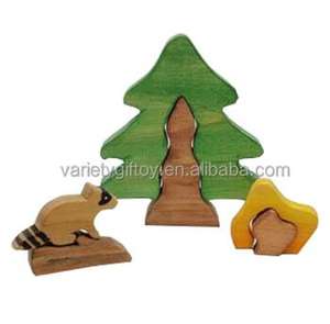 Set mainan Puzzle Raccoon pohon pinus kayu, Set hadiah mainan anak balita - Product Image 6