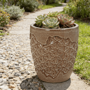 Maceta de Cerámica Estampada Marrón Claro Estilo Americano Vintage - Maceta Ecológica y Duradera con Textura de Estrella para Jardín Interior y Exterior del Hogar - Product Image 2