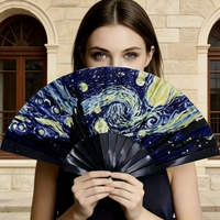 Vente flash : éventail pliant en bambou noir personnalisé avec logo imprimé par sublimation, en plastique, pour rave, en gros, grand format, pour fête