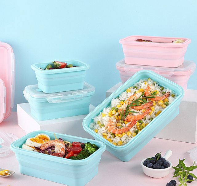 BPA Free Large Capacity Silicone Collapsible Lunch Box Food Storage Container and Microwave Freezer Safe for Kids