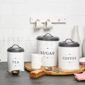 Black White Canister Sets for Kitchen Counter Vintage Kitchen Canisters Country Rustic Farmhouse Decor Kitchen Coffee Tea Sugar