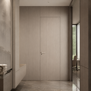 Porte intérieure en aluminium imitation bois avec panneau supérieur <span class=keywords><strong>fixe</strong></span> et cadre en aluminium dissimulé - Product Image 3