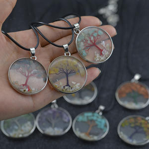 קריסטל עין נמר שבב טבעי אבן עץ של חיים שרשרת עגול זכוכית חממה תליון שרשראות לנשים ילדים - Product Image 3