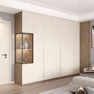 High-End Customized Bedroom <b>Wardrobe</b> Cabinet Textured Panel & Integrated Niche Wooden Closet with <b>Mirror</b> & Storage Bench Design - Product Image 4