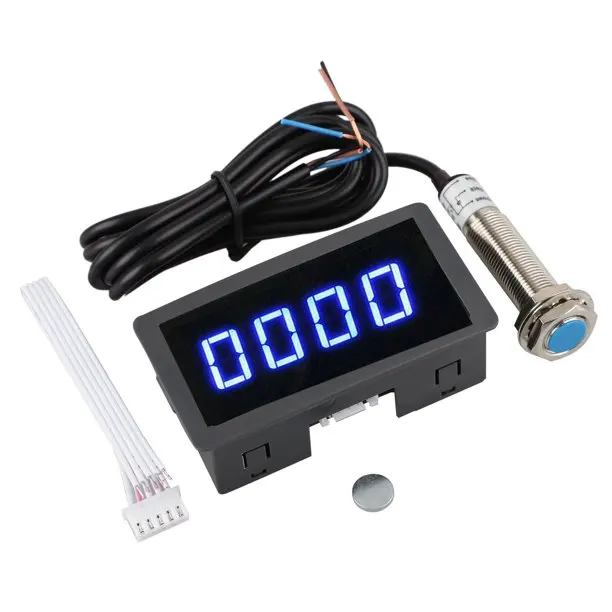 4 Azul Digital LED Tacômetro RPM Medidor de Velocidade + Salão Ímã Interruptor Sensor de Proximidade NPN para Torno da Correia transportadora