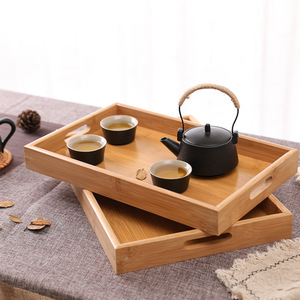 Plateau de service rectangulaire en bambou Lu Xu, plateau à thé en bois pour la maison et l'hôtellerie, couleur caramel, motif uni - Product Image 1