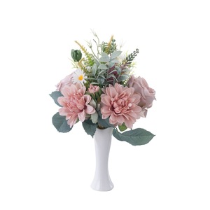 Bouquet de fleurs artificielles CallaFloral Rose rose jaune Vase Décoration de mariage Décoration de la maison CF01445 - Product Image 5
