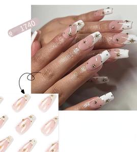 24 faux ongles en acrylique style français romantique, forme amande, à coller, pré-dessinés, couleur bonbon - Product Image 6