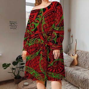 Abito nero a manica lunga con stampa a foglia grande stile Vintage polinesiano stile tribale taglie forti 7XL abito Sexy <span class=keywords><strong>per</strong></span> abiti da sera - Product Image 2