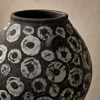 Vase à fleurs en céramique artistique, motif circulaire noir et blanc, vase en poterie vieillie pour la décoration de table console