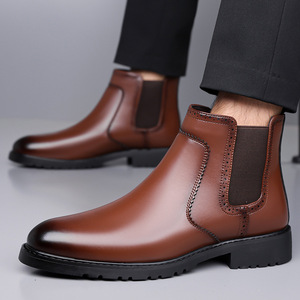 Botas Chelsea para Hombre, Punta Puntiaguda, Cuero Genuino, Forro de Microfibra, Banda Elástica, Suela de Goma Antideslizante, Otoño - Product Image 2