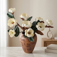 Fleurs de Magnolia Artificielles, Arrangement Floral Artificiel, Branche de Feuilles à Fleurs Roses, Décoration pour la Maison, Décoration de Table de Mariage