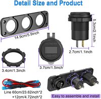 Cargador de Coche 3 en 1 de 12v para Montaje en Panel, Impermeable, con QC3.0+PD, Encendedor de Cigarrillos y Interruptor