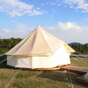럭셔리 패밀리 4M 5M 캠핑 코튼 캔버스 방수 텐트 대형 글램핑 캔버스 벨 텐트