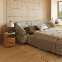 Base de Cama Doble Moderna y Lujosa, Diseño Reclinable, Tapizada en Tela de Lino y Algodón Importado, Cama King Size para Recámara Principal