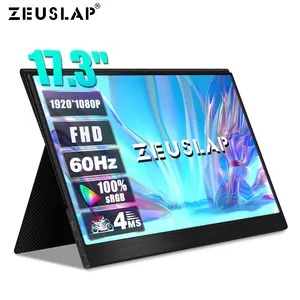 17.3 "60hz Monitor LCD Monitor Portátil-ZEUSLAP FHD 1080P IPS Monitor de PC com capa de couro & Alto-falantes, para o Telefone Portátil Interruptor