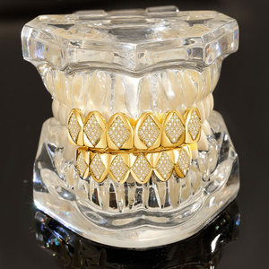 Grillz Hip Hop plaqué or 18 carats, incrusté de diamants, 6 dents, unisexe, pour usage quotidien, design géométrique - Product Image 1