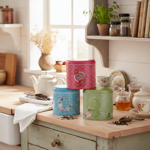 3 uds caja de lata redonda juego de cocina tapa de cúpula armonía Floral con pájaros en diseño geométrico verde floreciente - Product Image 3
