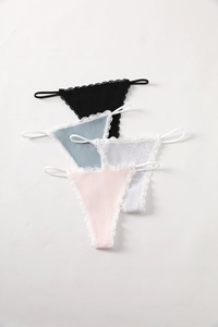 Slip G-string da donna in cotone a costine 95% a vita bassa con finiture in pizzo, morbido ed elasticizzato, per uso quotidiano - Product Image 5