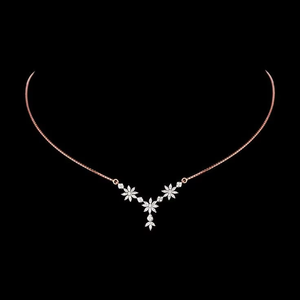 Collier élégant en or rose avec diamants floraux, design minimaliste en forme de feuille, diamants de laboratoire, bijoux fins - Product Image 2