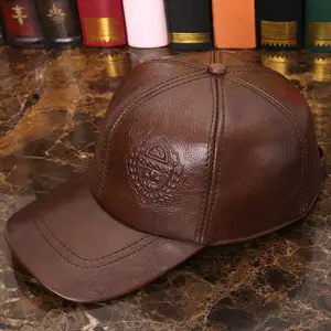 Topi Bisbol Kulit Sapi Asli Pria, Hitam/Coklat Cetak untuk Pria, Kasual Jalanan Gf Gorras Topi Ayah