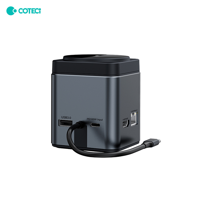 COTECi Multifunctional Aluminum Alloy Hub Docking Station Magnetic Wireless Charger USB 3.0 TF SD Output 15W Power Stand