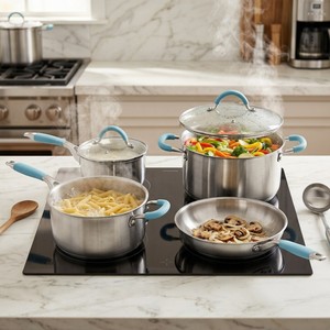 Wholesale Custom Kitchen <strong>Utensils</strong> Stainless Steel Cooking <strong>Pot</strong> Set <strong>Pots</strong> and Pans Set With Silicone Handle 10 Pieces Cookware Set - Product Image 6