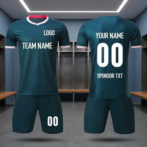 Ensemble de maillots de football personnalisés pour hommes, manches courtes, col en V, polyester respirant, nom et numéro de l'équipe imprimés par transfert thermique, adulte, été - Product Image 1