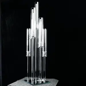 Wholesale 7-Armed Crystal Candelabra Square Mirror Base Glass Tubes Wedding Centerpieces Table Top Decorations Other Candle
