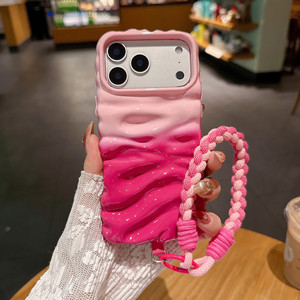 เคสโทรศัพท์ iPhone 16 Pro Max สีชมพูไล่เฉดแบบ 3D Cream Texture สำหรับ Apple 17, กันกระแทก, ใช้ได้กับ 14/15, ให้ความรู้สึกพรีเมียม - Product Image 2