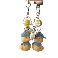 Chaîne de téléphone et pendentif de sac coréen mignon en perles floquées, motif animaux : lapin blanc moelleux, canard jaune, koala, porte-clés