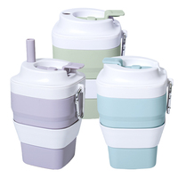 Tasse pliable portable en silicone de qualité alimentaire personnalisée couvercle de tasse pliable paille étanche lave-vaisselle micro-ondes design moderne
