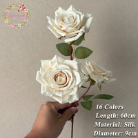 Roses blanches ivoire les plus vendues, décoration de mariage, fleurs artificielles en soie, 3 têtes, directement de l'usine