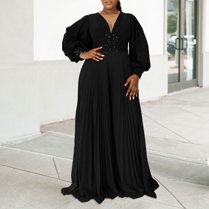 Tuta Elegante Plus-Size da Donna Stile Europeo-Americano, Nuova Collezione Autunno/Inverno 2024, in Poliestere, a Vita Alta, Plissettata, a Maniche Lunghe - Product Image 4