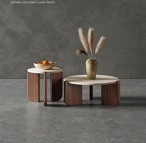 Phong cách Bắc Âu tự nhiên hiện đại sang trọng Bàn cà phê GỖ PHÒNG KHÁCH hình tròn wabi Sabi travertine <span class=keywords><strong>Walnut</strong></span> Bàn cà phê - Product Image 3