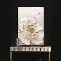 Relife - Impression d'art mural abstrait de fleurs de lotus à l'huile avec cadre - Décoration d'intérieur de luxe écologique faite à la main pour le salon