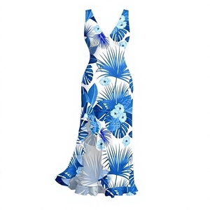 Conjunto de Lujo para Parejas, Camisa y Vestido con Estampado Floral Azul, para Vacaciones en la Playa - Product Image 2