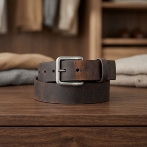 Ceinture pour homme en cuir de vache véritable vintage, boucle carrée en acier, écologique, imperméable, haute durabilité, best-seller - Product Image 1