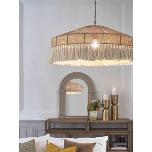 Bohemian Hemp Rope Tassel Chandelier Round E26 <b>LED</b> Ceiling <b>Light</b> <b>For</b> Bedroom Dining <b>Room</b> Quiet Style Lighting Fixture - Product Image 4