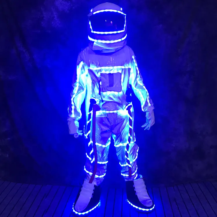 प्रमोशन सस्ते वयस्क परिधान एलईडी लाइट्स पोशाक क्रिसमस हेलोवीन स्टेज प्रदर्शन नृत्य अंतरिक्ष यात्री चमकदार पोशाक