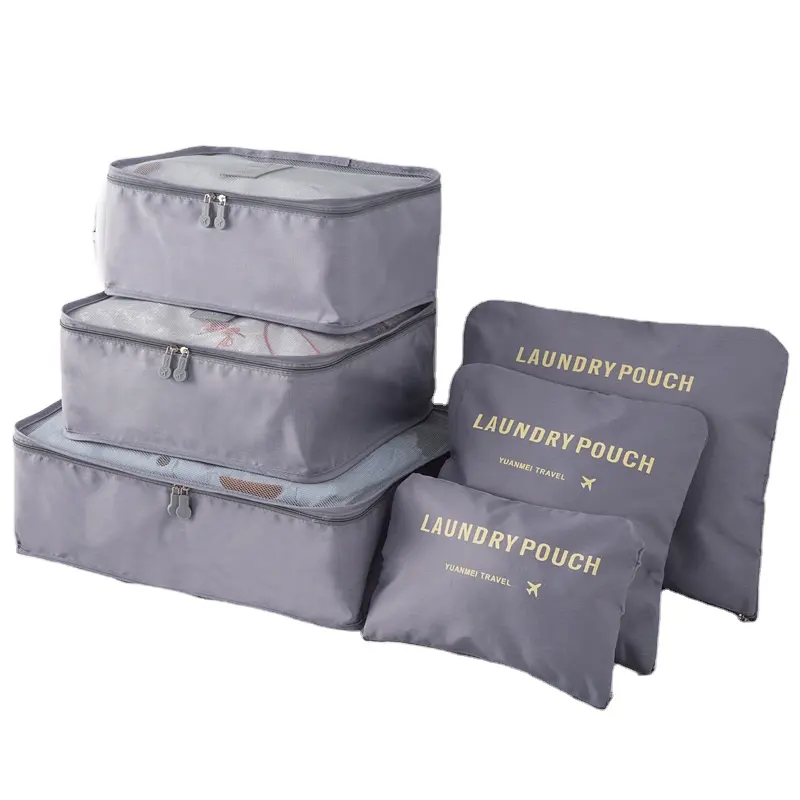 Grosir Pabrik tas organiser bagasi perjalanan ringan 8 buah Set tas perjalanan kubus kemasan dengan tas sepatu cucian