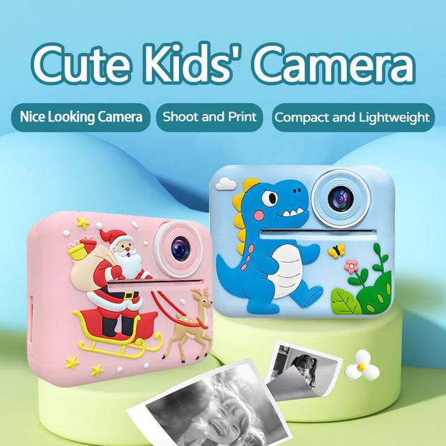 Cute Small Instant Print Camera for Kids Blue Purple Pink 1080P HD Thermal Printing Photo Paper Included 2.4" Screen <10x Zoom