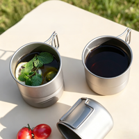 Ensemble de tasses pliantes en titane pur pour le camping en plein air, avec couvercle, empilables, ultra-légères, portables, en titane