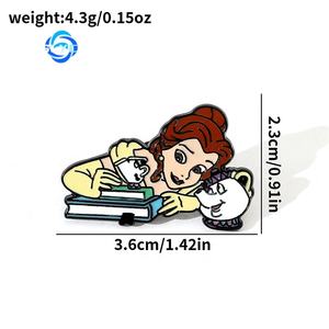 Creativo lindo dibujos animados película personajes de <span class=keywords><strong>La</strong></span> <span class=keywords><strong>Bella</strong></span> <span class=keywords><strong>y</strong></span> <span class=keywords><strong>La</strong></span> <span class=keywords><strong>Bestia</strong></span> insignia de Metal candelabro tetera señora reloj broche - Product Image 4