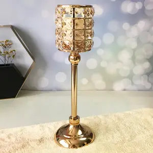 Castiçais geométricos de ouro, suporte de velas de metal, dourado, para decoração de mesa de casamento